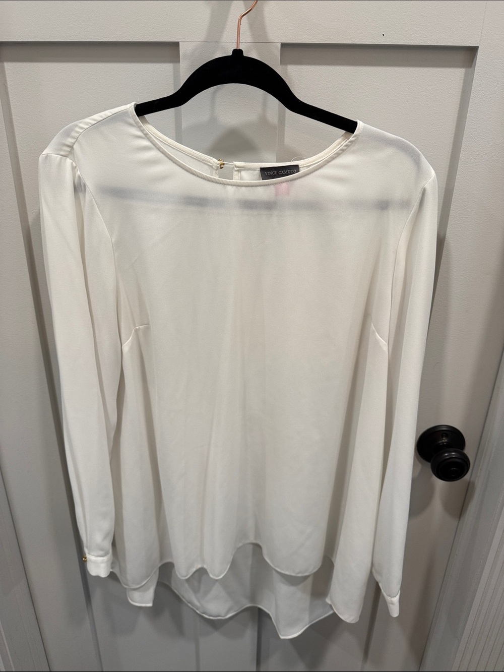 Vince Camuto White Long-Sleeve Chiffon Boatneck Blouse